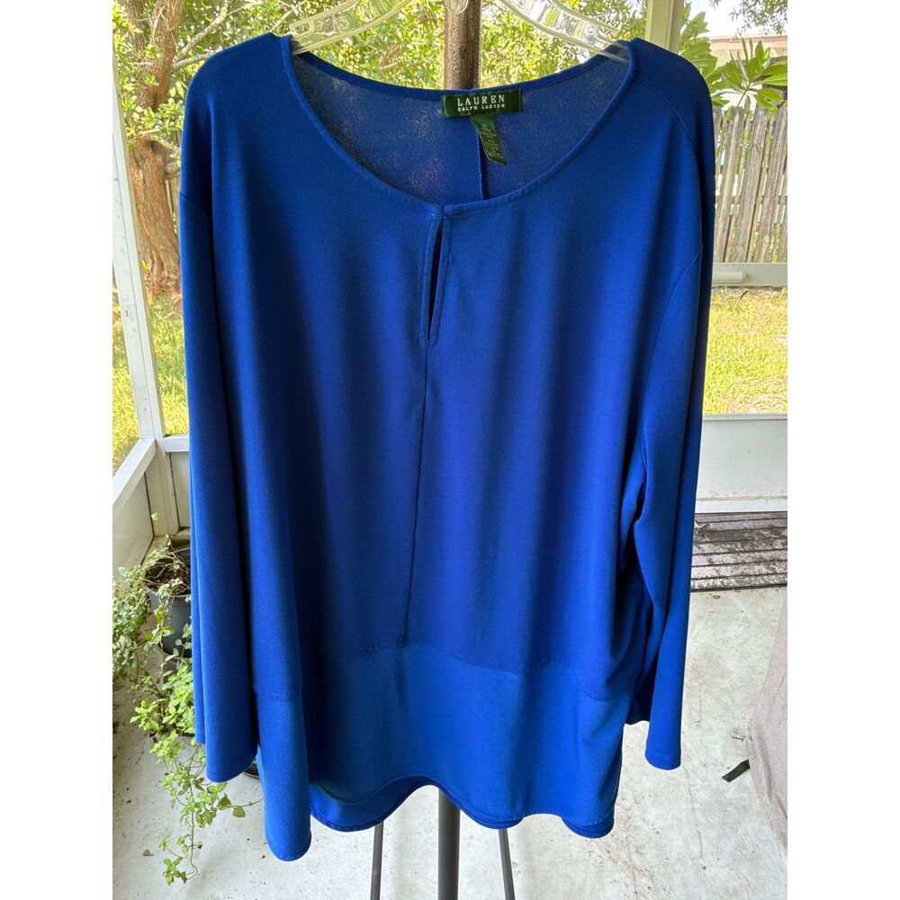 Ralph Lauren Sz 2X Royal Blue Keyhole Long Sleeve Tunic Blouse Minimalist Comfy
